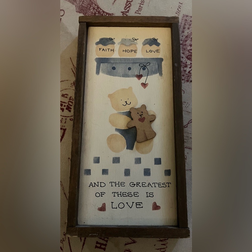 Faith❤️Hope❤️Love 🧸 Teddy Bear Wooden Primitive Wall Decor